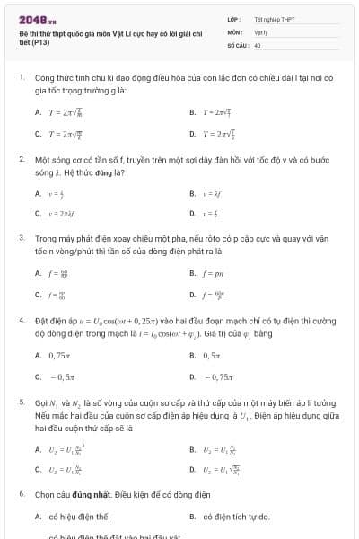 Đề thi thử thpt quốc gia môn Vật Lí cực hay có lời giải chi tiết (P13)