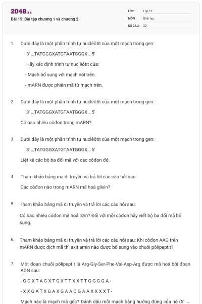 Bài 15: Bài tập chương 1 và chương 2