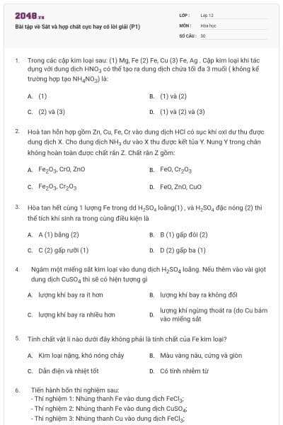 Bài tập về Sắt và hợp chất cực hay có lời giải (P1)