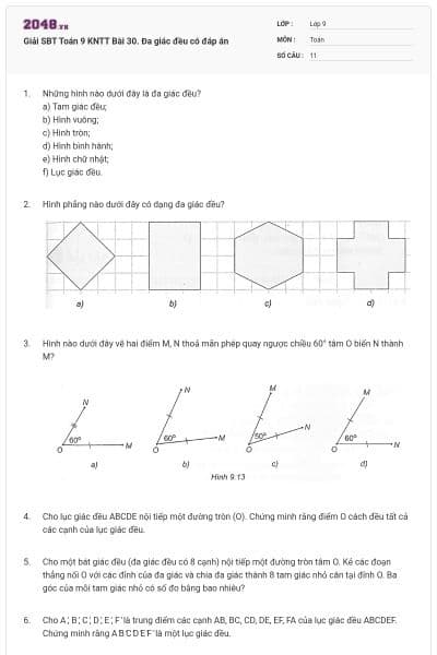 Giải SBT Toán 9 KNTT Bài 30. Đa giác đều có đáp án