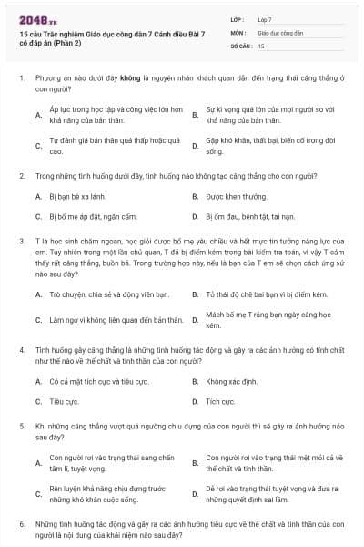15 câu Trắc nghiệm Giáo dục công dân 7 Cánh diều Bài 7 có đáp án (Phần 2)