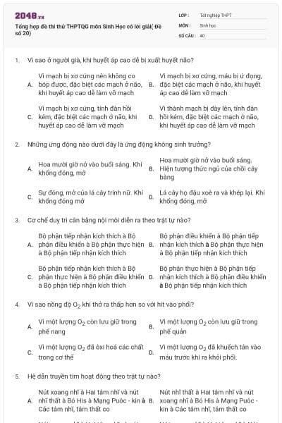 Tổng hợp đề thi thử THPTQG môn Sinh Học có lời giải( Đề số 20)