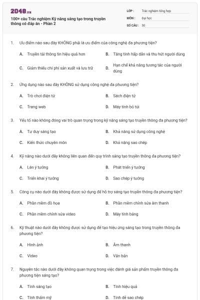 100+ câu Trắc nghiệm Kỹ năng sáng tạo trong truyền thông có đáp án - Phần 2