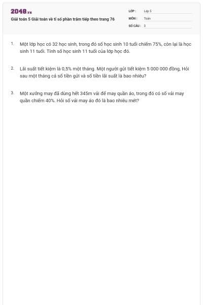 Giải toán 5 Giải toán về tỉ số phần trăm tiếp theo trang 76