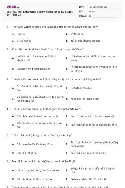 500+ câu Trắc nghiệm Đại cương về công tác xã hội có đáp án - Phần 21
