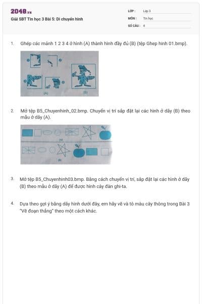 Giải SBT Tin học 3 Bài 5: Di chuyển hình