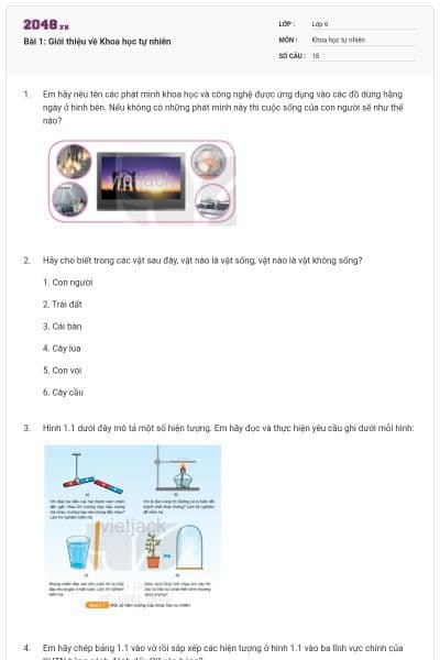 Bài 1: Giới thiệu về Khoa học tự nhiên