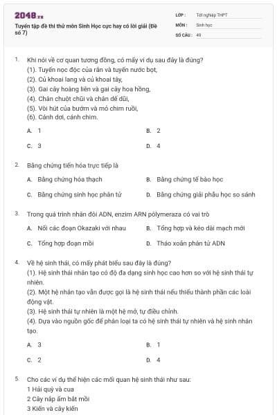 Tuyển tập đề thi thử môn Sinh Học cực hay có lời giải (Đề số 7)
