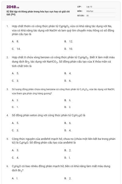82 Bài tập về Đồng phân trong hóa học cực hay có giải chi tiết (P4)