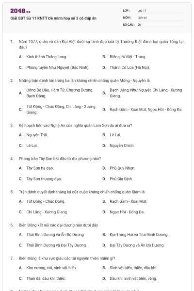Giải SBT Sử 11 KNTT Đề minh hoạ số 3 có đáp án