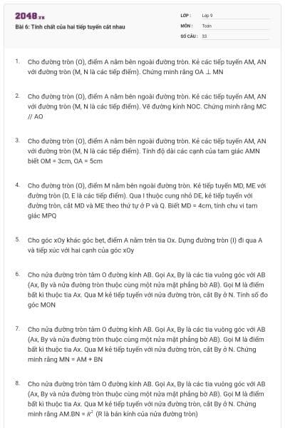 Bài 6: Tính chất của hai tiếp tuyến cắt nhau