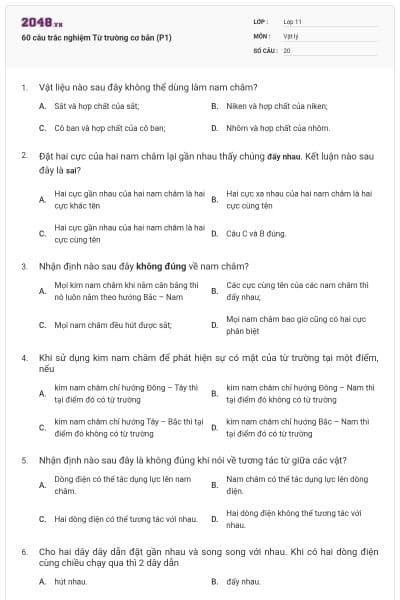60 câu trắc nghiệm Từ trường cơ bản (P1)