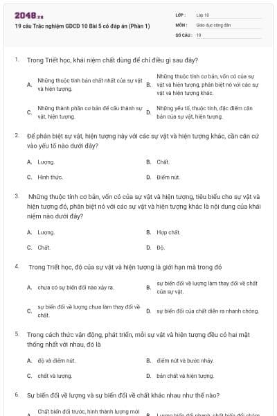 19 câu Trắc nghiệm GDCD 10 Bài 5 có đáp án (Phần 1)