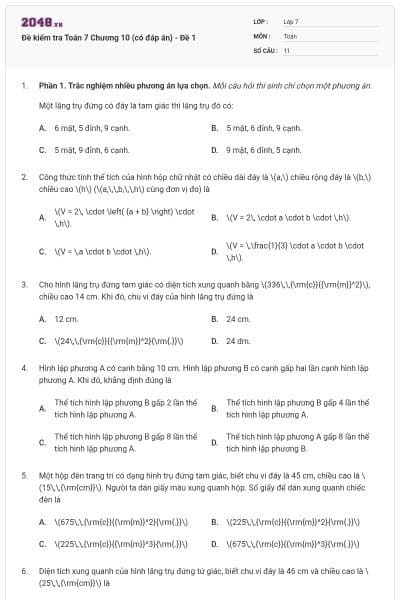 Đề kiểm tra Toán 7 Chương 10 (có đáp án) - Đề 1