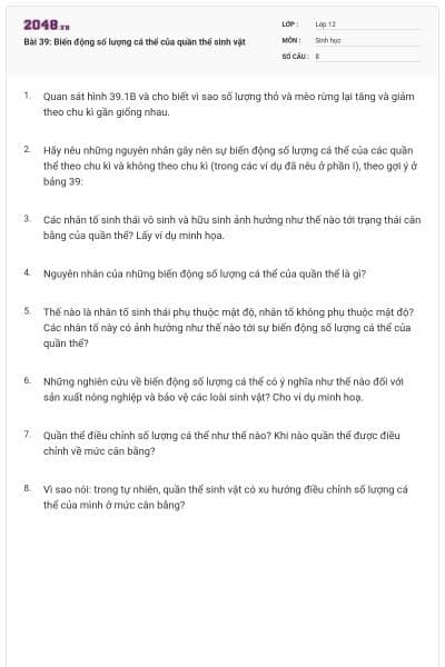 Bài 39: Biến động số lượng cá thể của quần thể sinh vật
