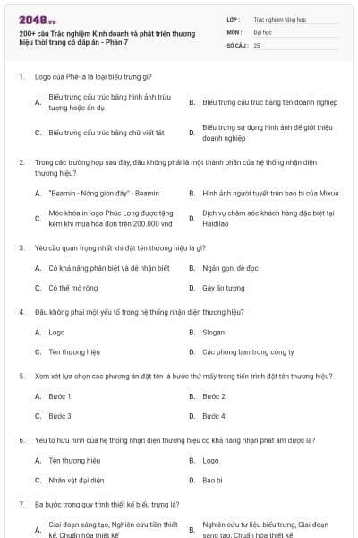 200+ câu Trắc nghiệm Kinh doanh và phát triển thương hiệu thời trang có đáp án - Phần 7