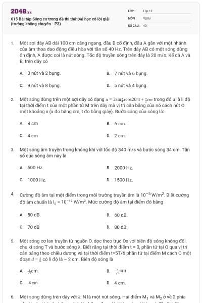 615 Bài tập Sóng cơ trong đề thi thử Đại học có lời giải (trường không chuyên - P3)