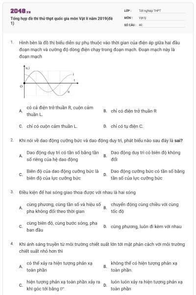 Tổng hợp đề thi thử thpt quốc gia môn Vật lí năm 2019(đề 1)