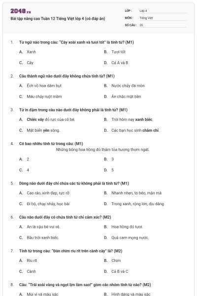 Bài tập nâng cao Tuần 12 Tiếng Việt lớp 4 (có đáp án)
