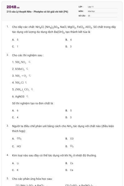 215 câu Lý thuyết Nito - Photpho có lời giải chi tiết (P6)