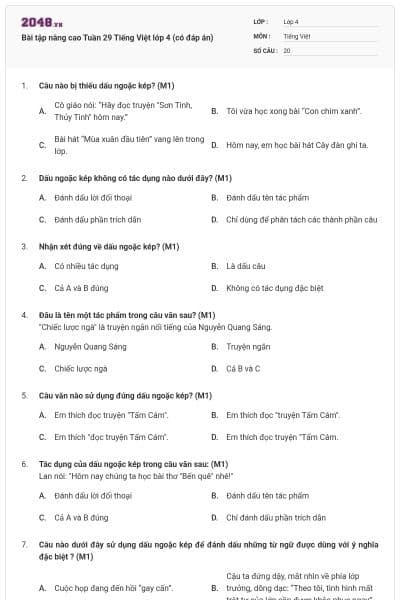 Bài tập nâng cao Tuần 29 Tiếng Việt lớp 4 (có đáp án)