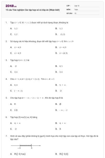 15 câu Trắc nghiệm Các tập hợp số có đáp án (Nhận biết)
