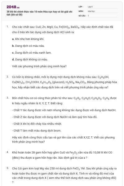 38 Đề thi chính thức vào 10 môn Hóa cực hay có lời giải chi tiết (Đề số 08)