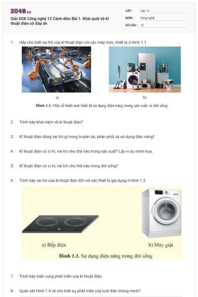 Giải SGK Công nghệ 12 Cánh diều Bài 1. Khái quát về kĩ thuật điện có đáp án
