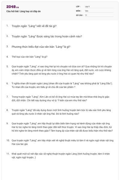 Câu hỏi bài: Làng hay có đáp án