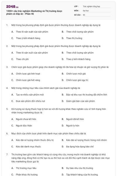 1000+ câu trắc nghiệm Marketing và Thị trường dược phẩm có đáp án - Phần 46