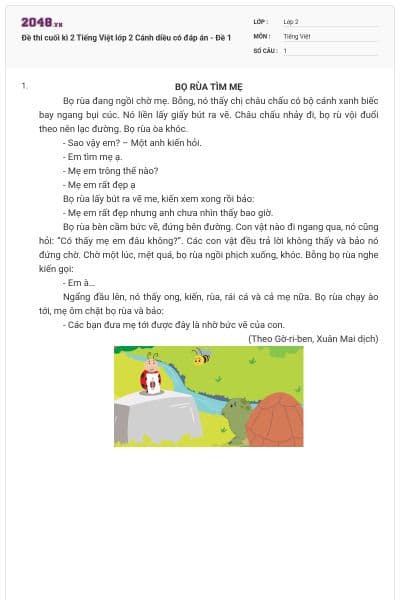 Đề thi cuối kì 2 Tiếng Việt lớp 2 Cánh diều có đáp án - Đề 1