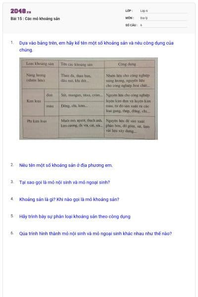 Bài 15 : Các mỏ khoáng sản