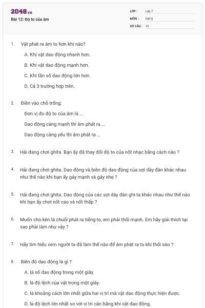 Bài 12: Độ to của âm