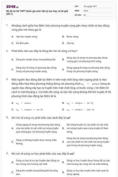 Bộ đề ôn thi THPT Quốc gia môn Vật Lý cực hay, có lời giải (Đề 7)