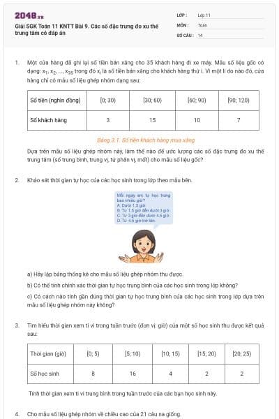 Giải SGK Toán 11 KNTT Bài 9. Các số đặc trưng đo xu thế trung tâm có đáp án