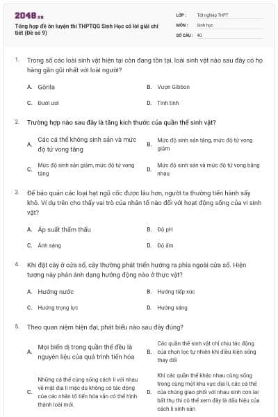 Tổng hợp đề ôn luyện thi THPTQG Sinh Học có lời giải chi tiết (Đề số 9)