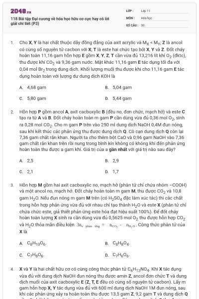 118 Bài tập Đại cương về hóa học hữu cơ cực hay có lời giải chi tiết (P3)