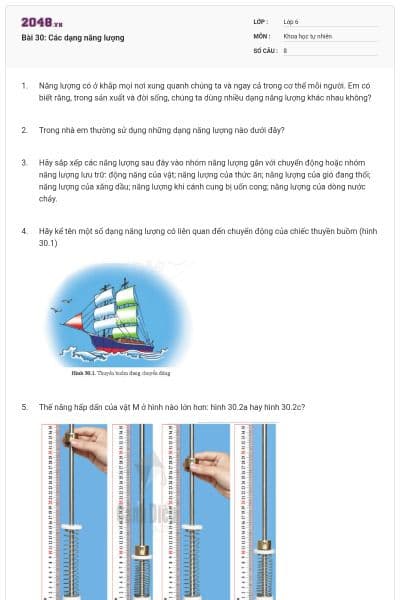 Bài 30: Các dạng năng lượng