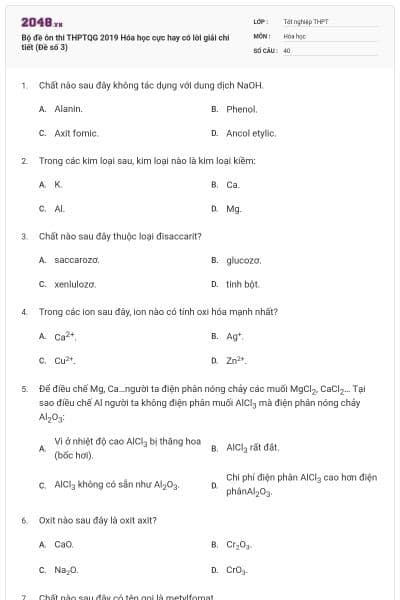 Bộ đề ôn thi THPTQG 2019 Hóa học cực hay có lời giải chi tiết (Đề số 3)