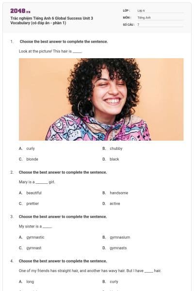 Trắc nghiệm Tiếng Anh 6 Global Success Unit 3 Vocabulary (có đáp án - phần 1)