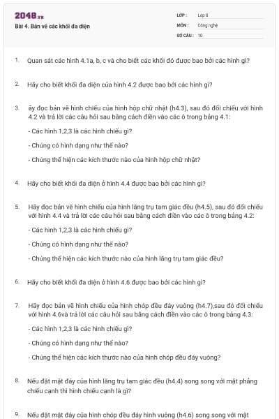 Bài 4. Bản vẽ các khối đa diện