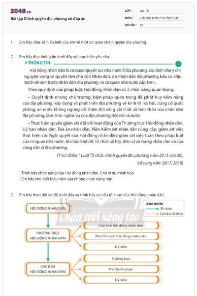 Bài tập Chính quyền địa phương có đáp án