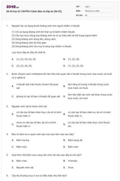 Đề thi học kì 2 KHTN 6 Cánh diều có đáp án (Đề 02)