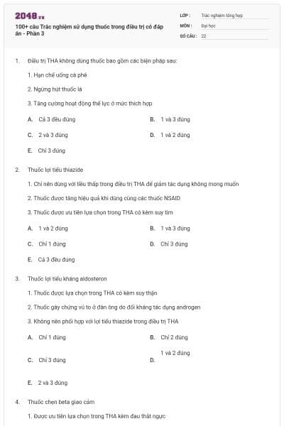 100+ câu Trắc nghiệm sử dụng thuốc trong điều trị có đáp án - Phần 3