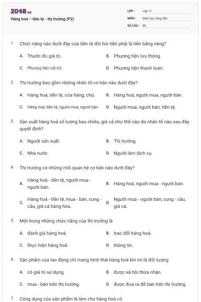 Hàng hoá – tiền tệ - thị trường (P2)