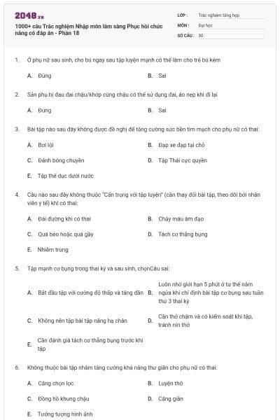 1000+ câu Trắc nghiệm Nhập môn lâm sàng Phục hồi chức năng có đáp án - Phần 18