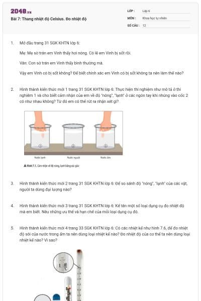 Bài 7: Thang nhiệt độ Celsius. Đo nhiệt độ