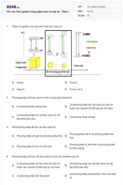50+ câu Trắc nghiệm Công nghệ nano có đáp án - Phần 1