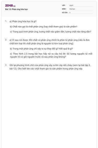 Bài 13: Phản ứng hóa học