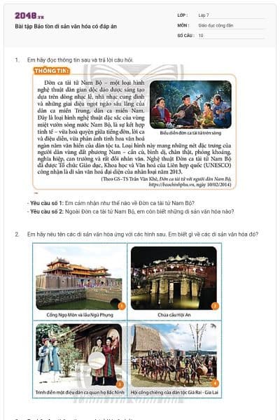 Bài tập Bảo tồn di sản văn hóa có đáp án